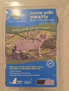 Petmate Come With Me Kitty Harness and Bungee Leash - Black/Silver